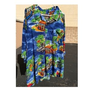 Pineapple Connection Men's 5XT Hawaiian Shirt Blue Retro Woodie Beach Wagons